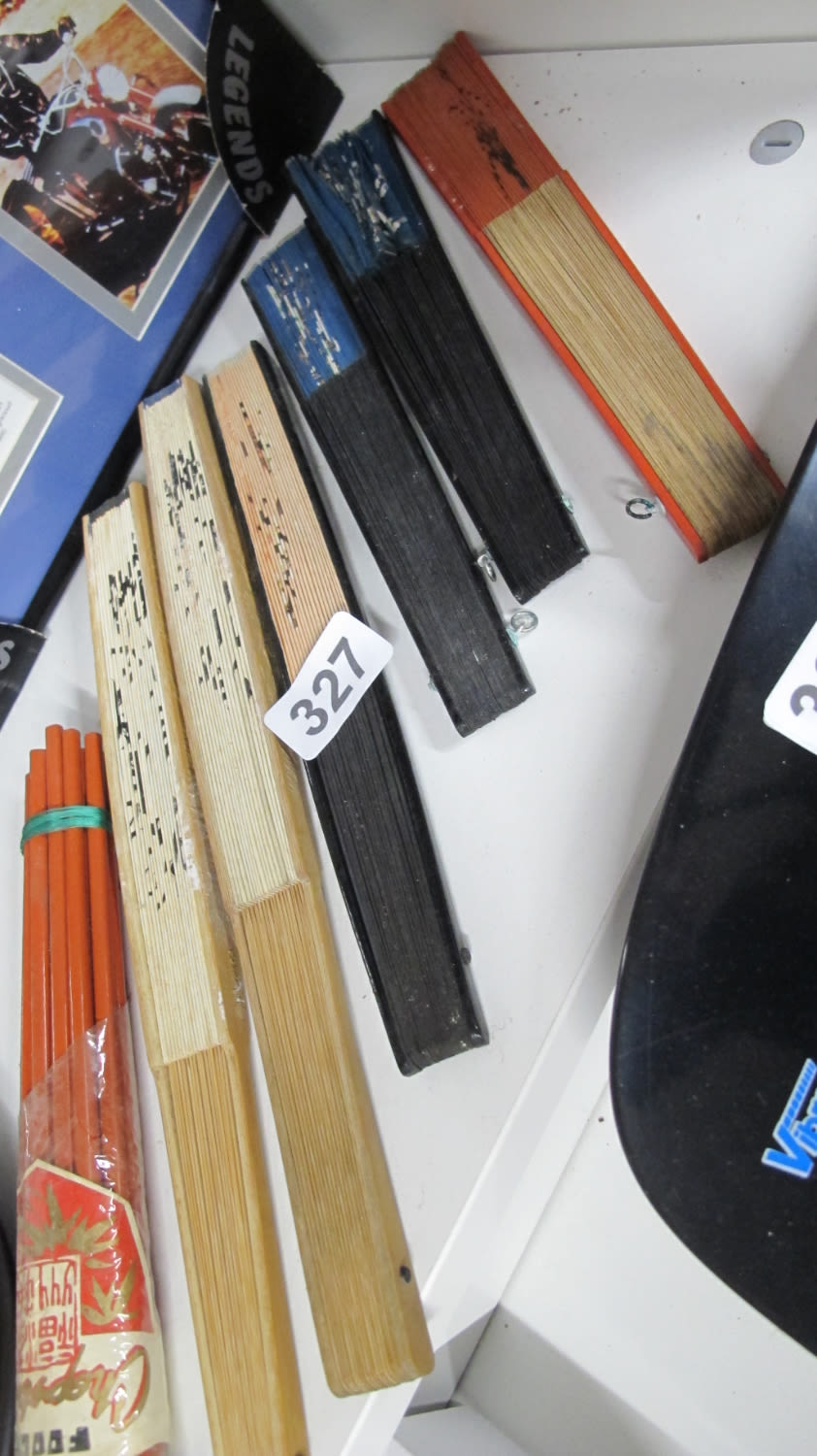 Lot 327: Boxed Chinese fans hand carved and ink painted
