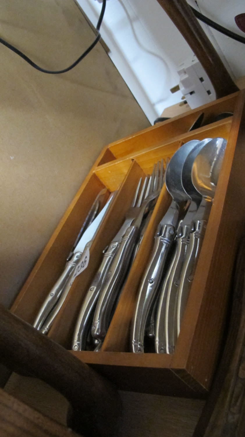 Lot 236: Wooden tray of cutlery