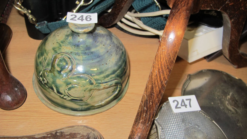 Lot 246: Studio pottery French small mouse themed cheese dome