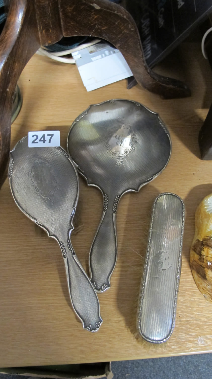 Lot 247: Hallmarked silver dressing table set