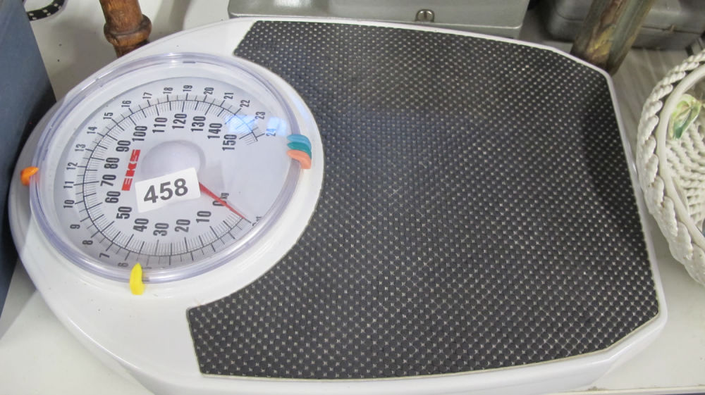 Lot 458: Bathroom scales, as used by Phill to weigh...