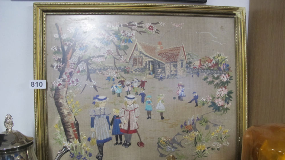 Lot 810: Gilt framed embroidery
