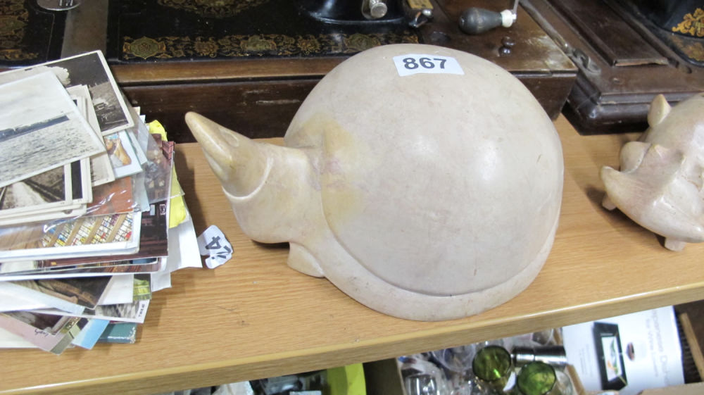 Lot 867: Large heavy hand carved soapstone ethnic turtle