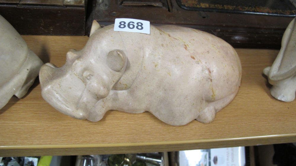Lot 868: Large heavy hand carved soapstone ethnic hippo