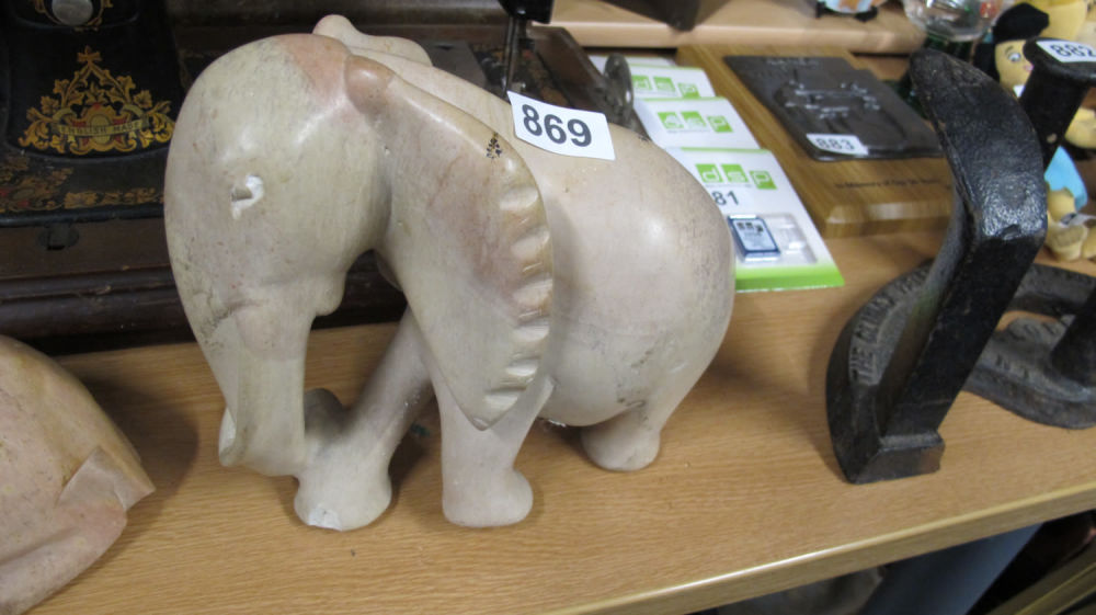 Lot 869: Large heavy hand carved ethnic soapstone elephant