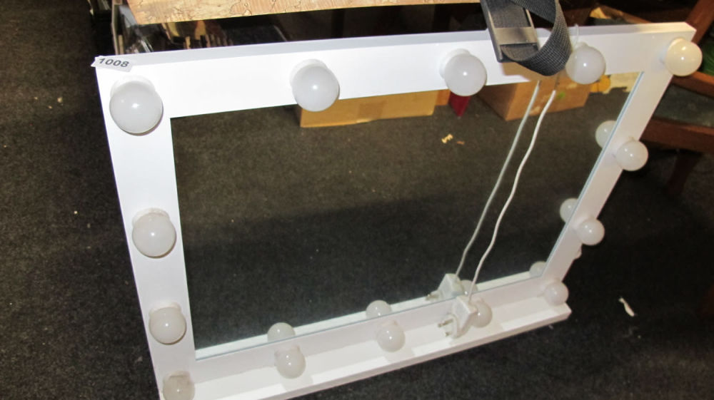 Lot 1008: Large illuminated touch control makeup mirror