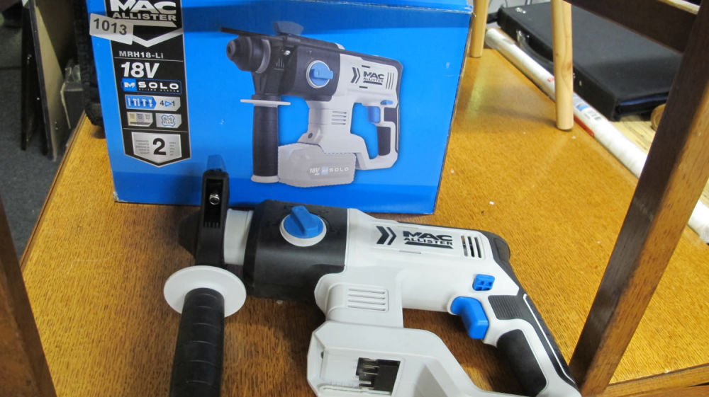 Lot 1013: Heavy duty Macallister battery operated SDS power drill