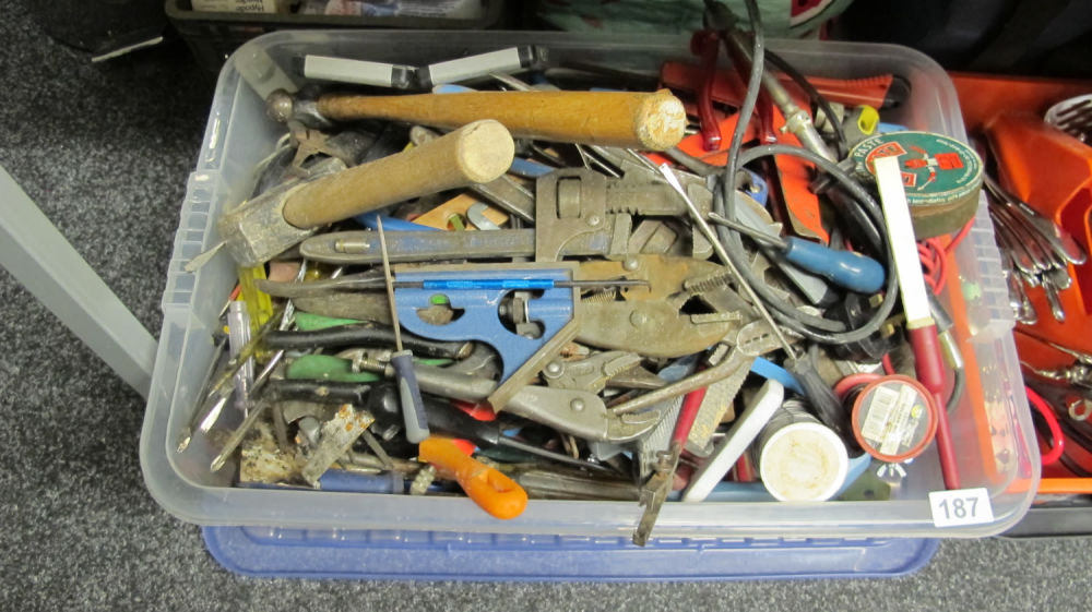 Lot 187: A Lodge tub of Various tools