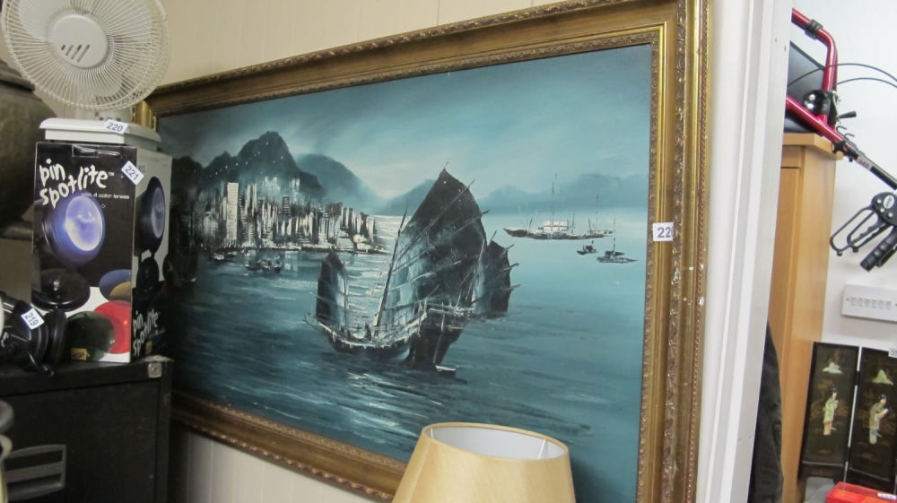 Lot 226: Antique framed original oil on canvas oriental painting
