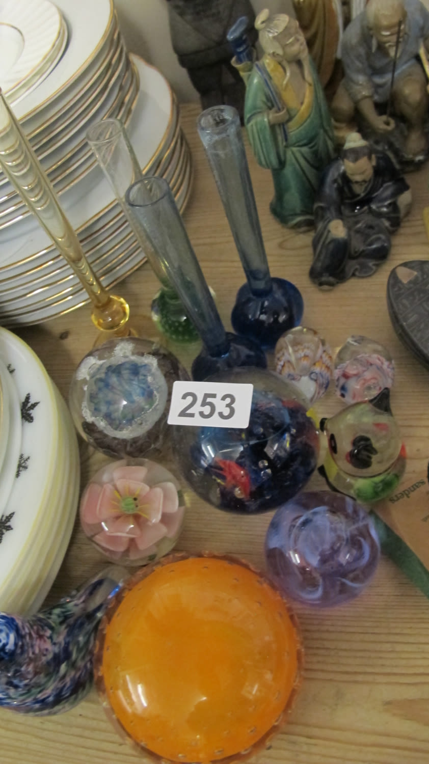 Lot 253: glass stem vases and paperweights