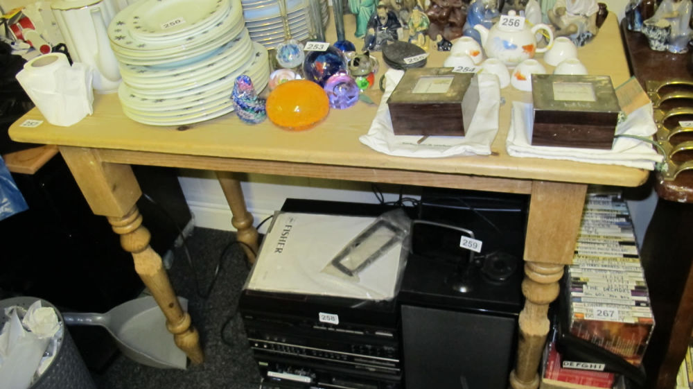Lot 257: pine kitchen table a/f: Scratched to bits on...