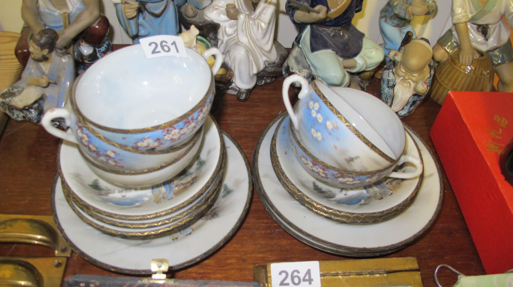 Lot 261: Japanese egg shell tea set with a picture...