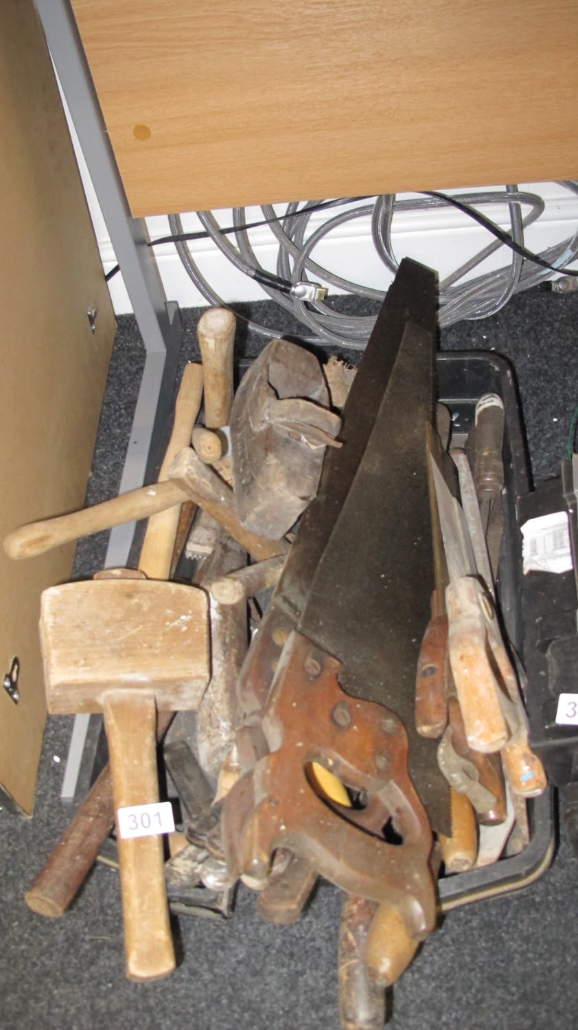 Lot 301: A large tube of vintage carpenters tools