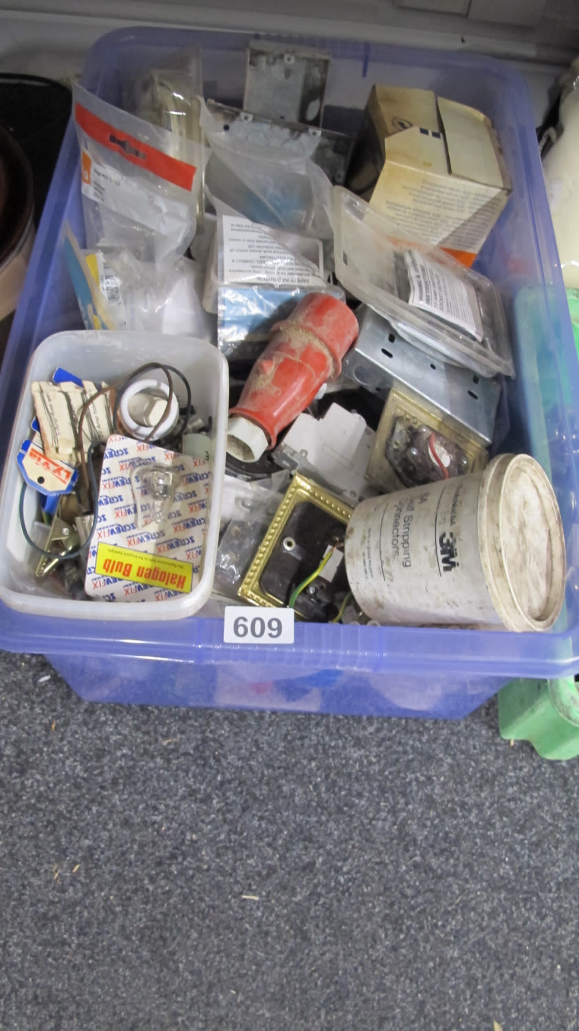 Lot 609: Box of electrical misc.