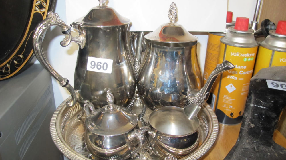 Lot 960: tea service on galleried tray