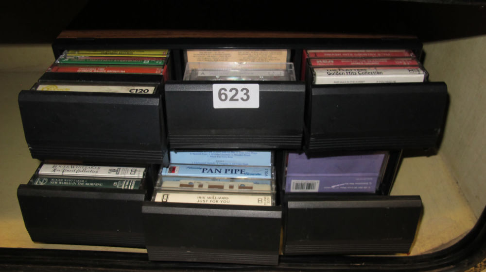 Lot 623: qty of cassette tapes and storage