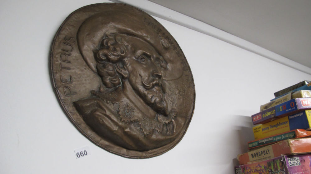 Lot 660: Large antique heavy relief copper wall plaque of...