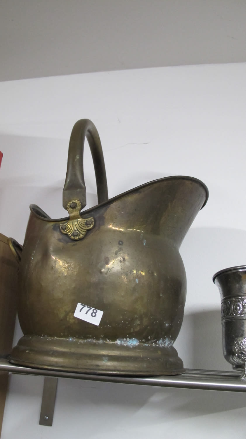 Lot 778: Large antique Victorian brass and copper coal scuttle