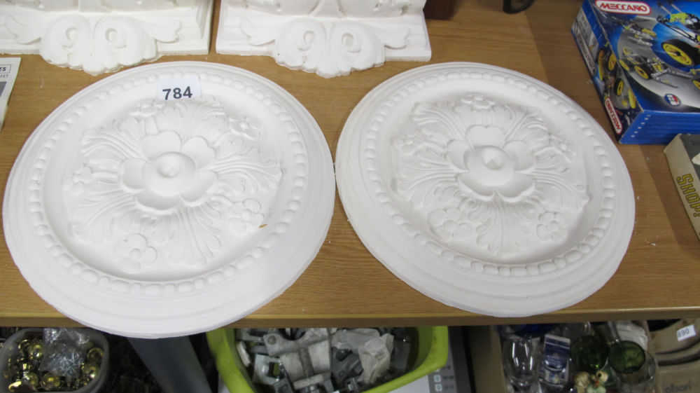 Lot 784: 2 Ceiling medallion roses measuring 29 centimetres in...