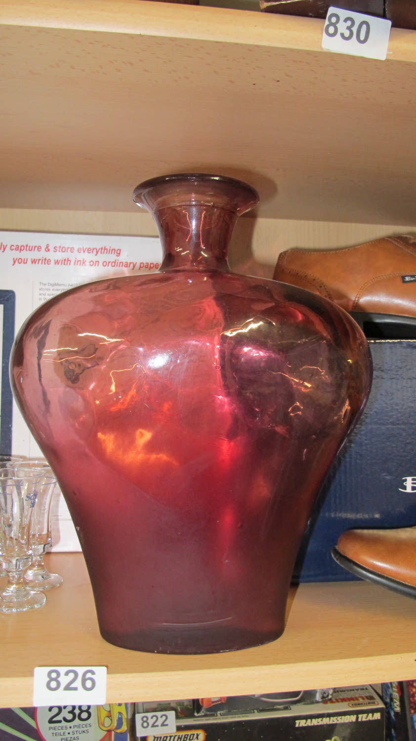 Lot 826: Large red art glass vase