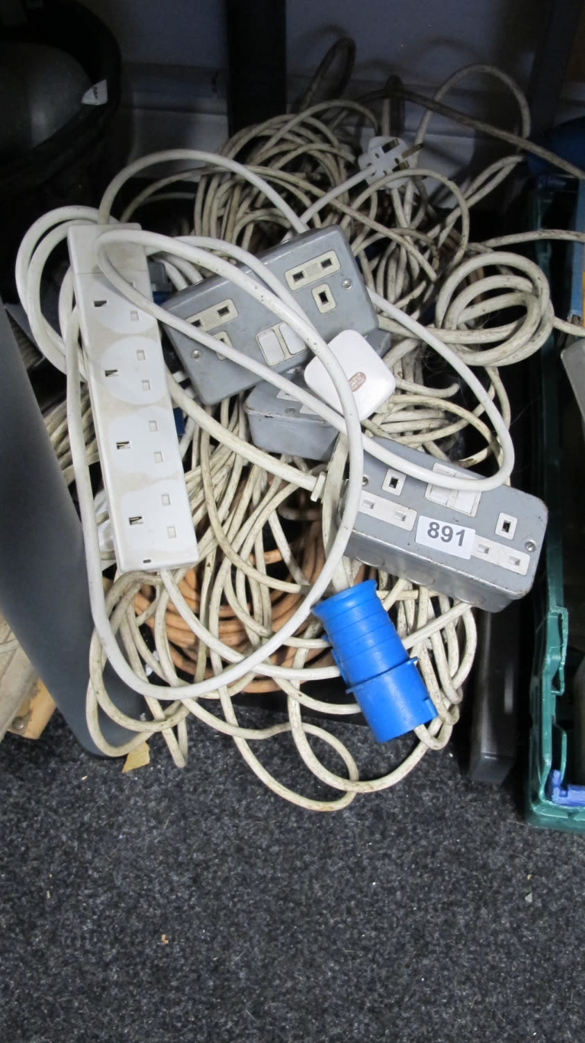 Lot 891: A tub of electrical leads and extensions