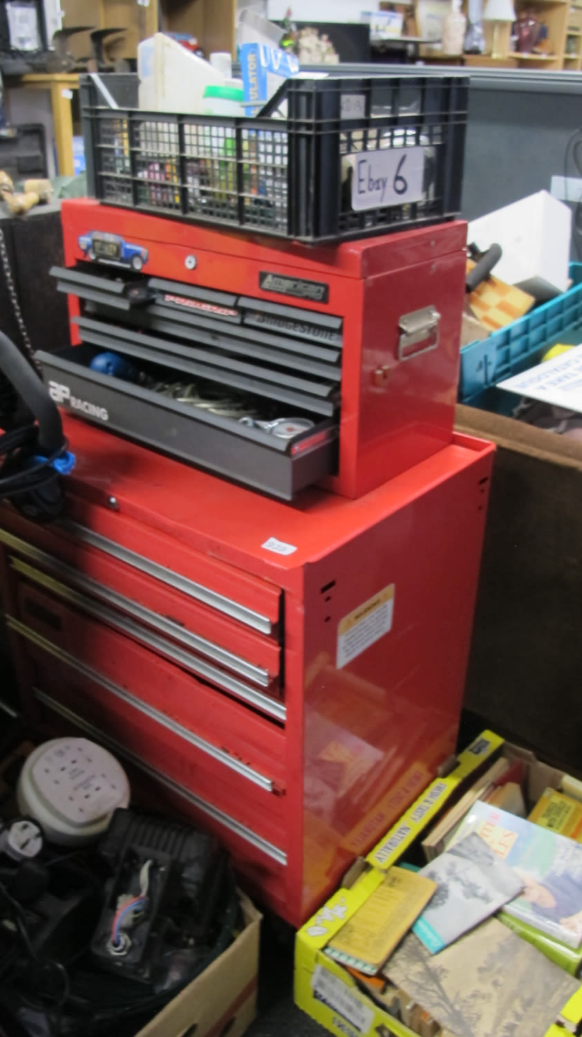 Lot 939: Large red tool cabinet and contents