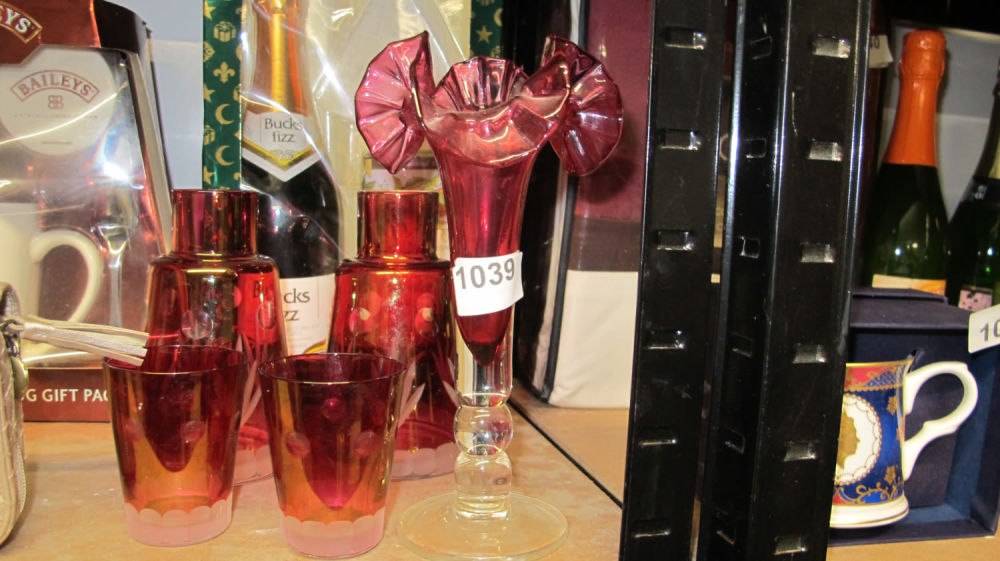 Lot 1039: Cranberry glass item