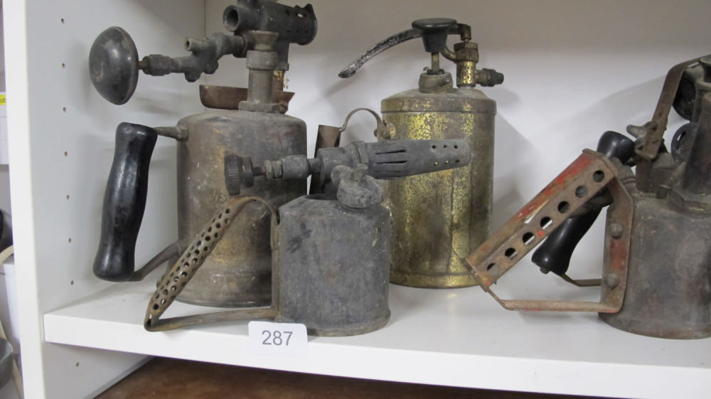 Lot 287: 3 x brass blow lamps