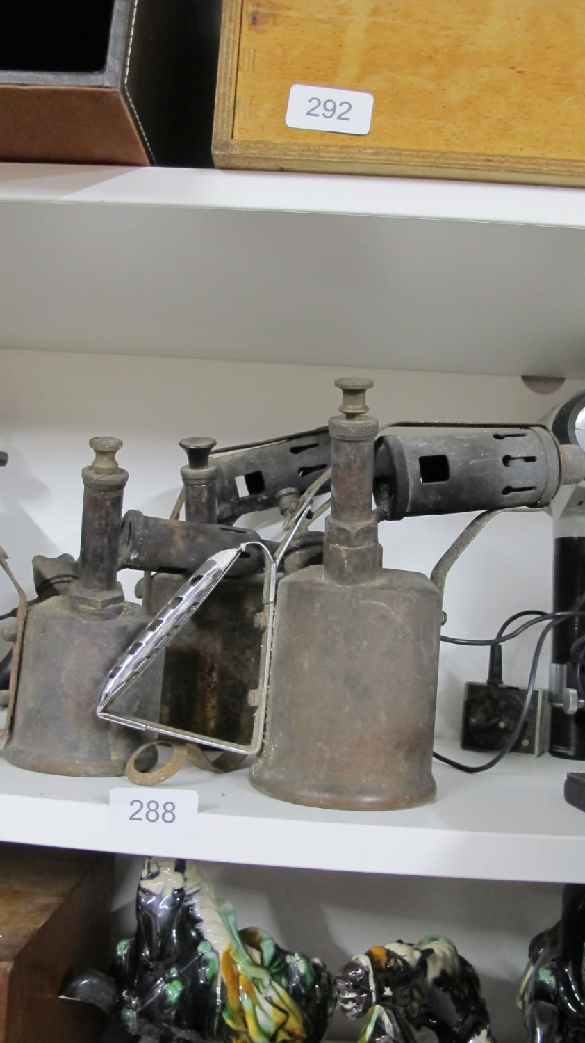 Lot 288: 3 x brass blow lamps