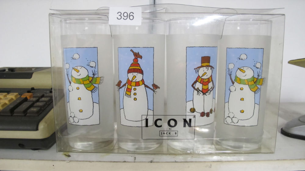 Lot 396: Snowman themed glasses