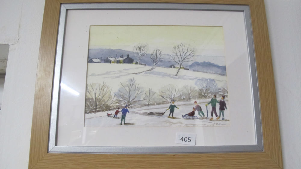 Lot 405: Framed and glazed painting