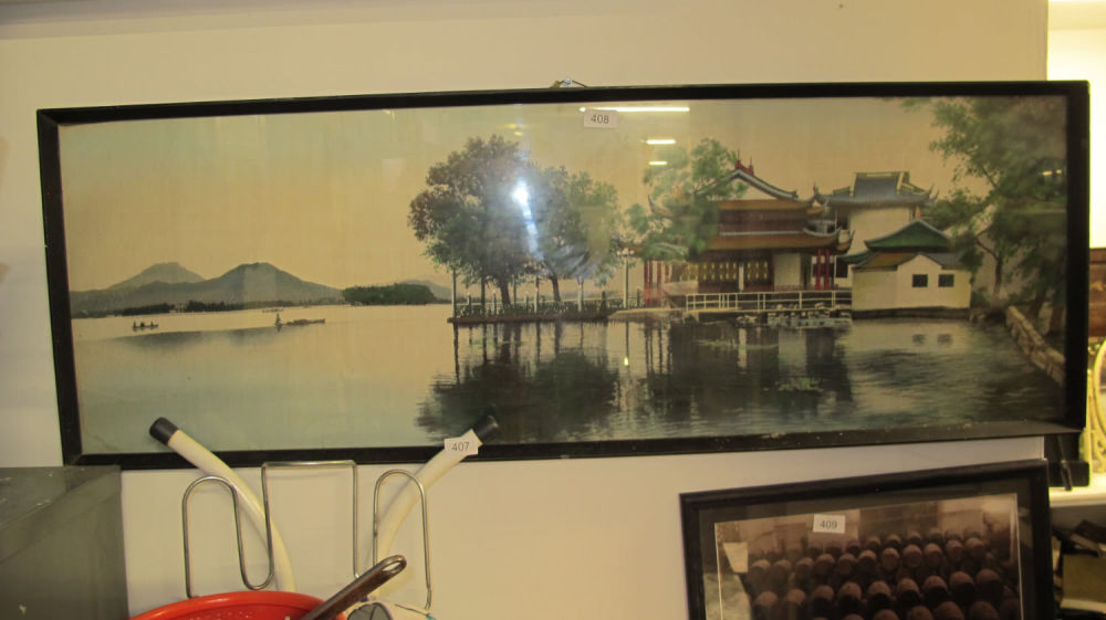 Lot 408: Framed and glazed beautiful panoramic embroided silk picture