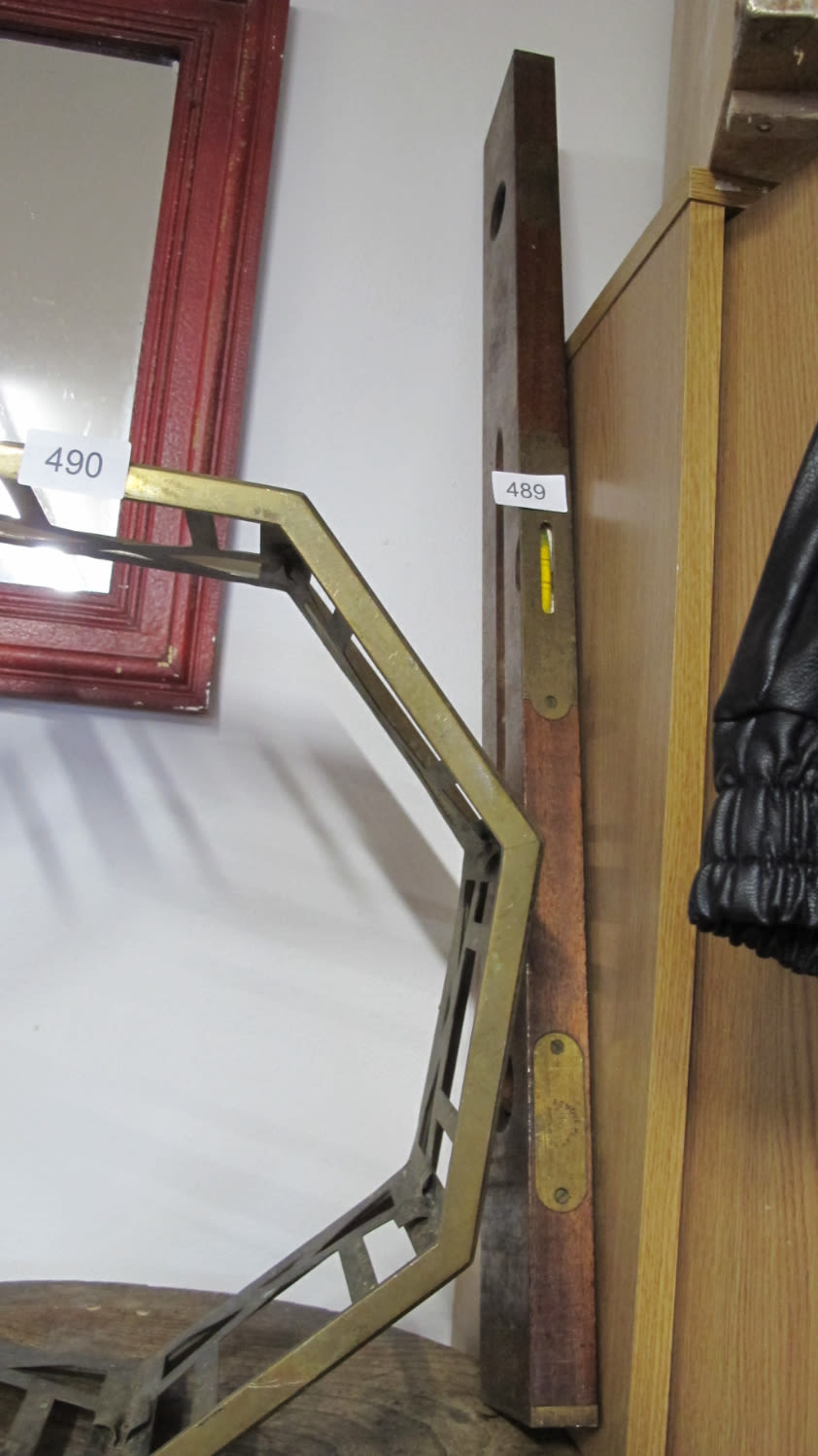 Lot 489: Vintage wood and brass spirit level