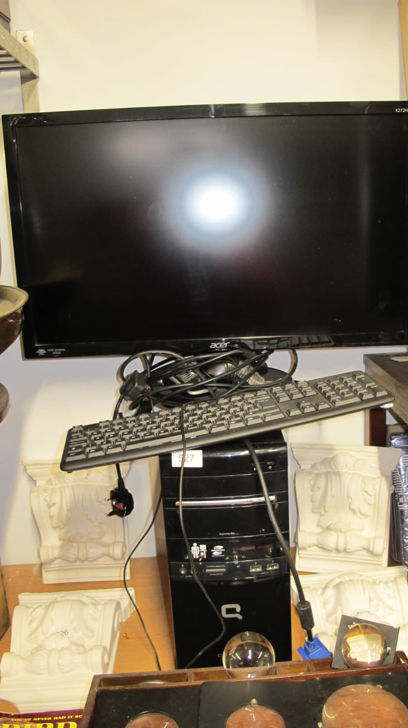 Lot 527: Acer 21 inch wide view monitor and compaq...