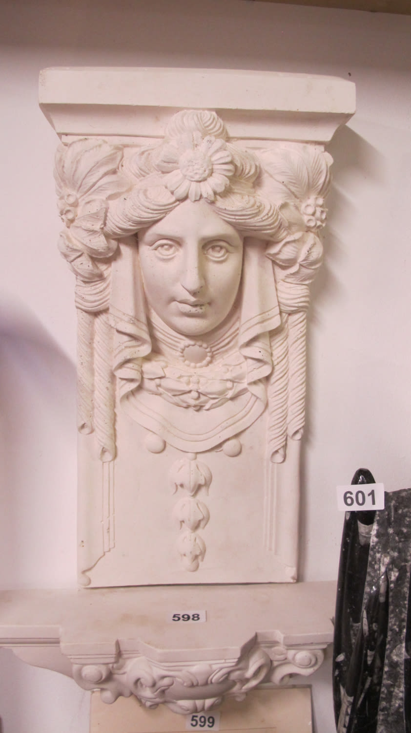 Lot 598: Decorative large wall hanging plaster moulding with shelf