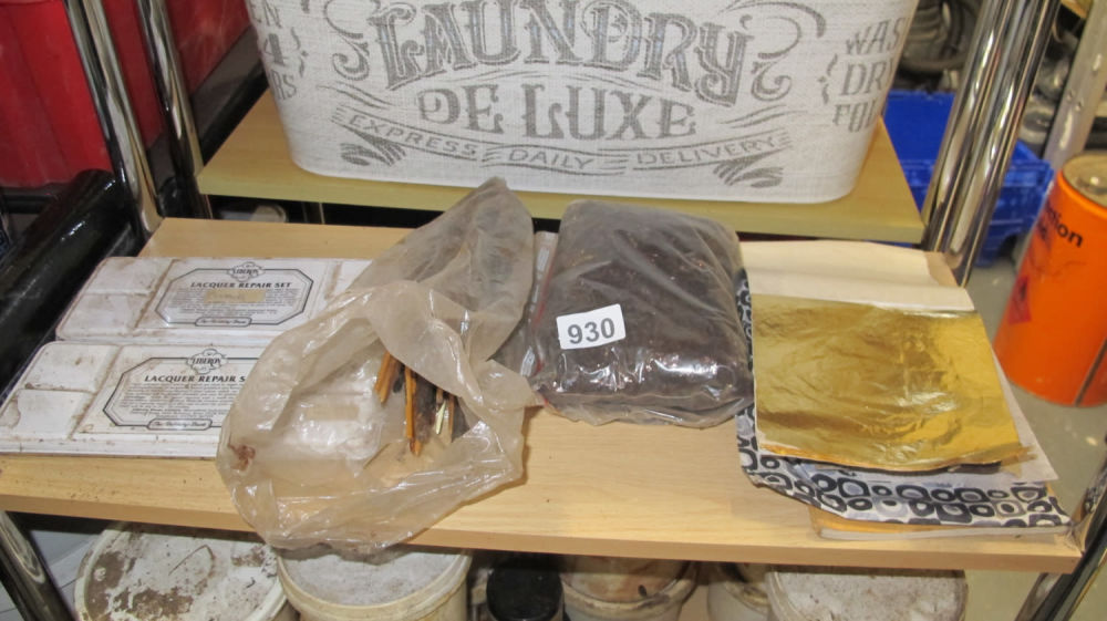 Lot 930: Lacquer repair set and gold leaf etc