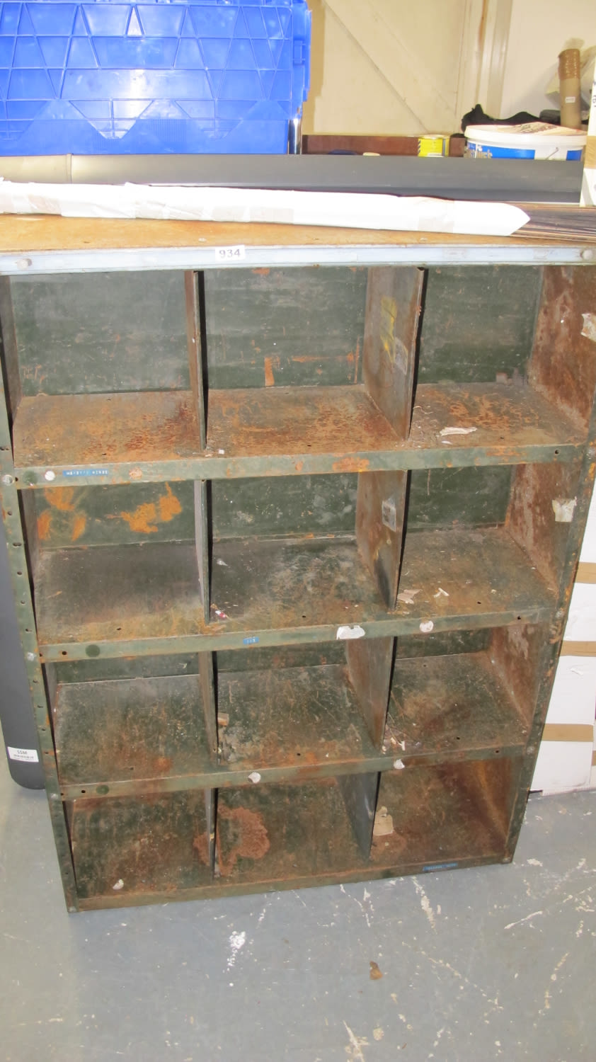 Lot 934: Metal workshop shelves