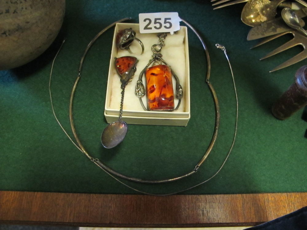 Lot 255: antique hallmarked designer Amber and silver items