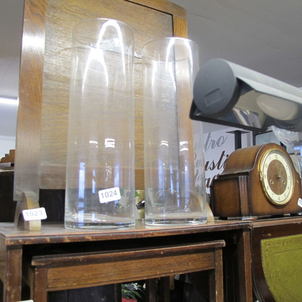 Lot 1024: 2 tall straight glass vases