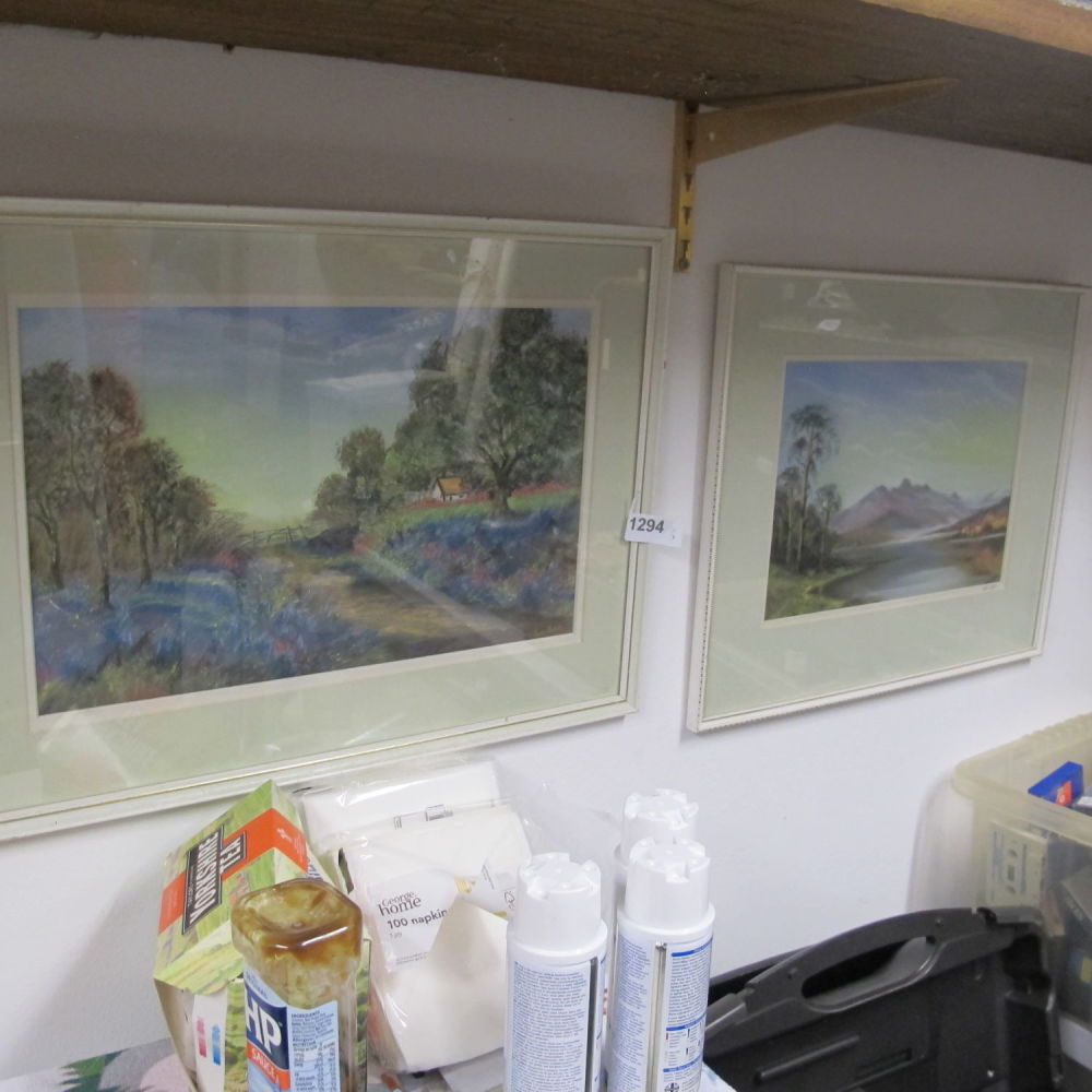 Lot 1294: 2 framed and glazed paintings