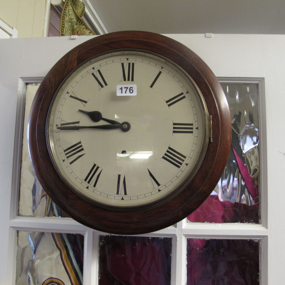 Lot 176: Vintage large wooden wall mounted clock with key...