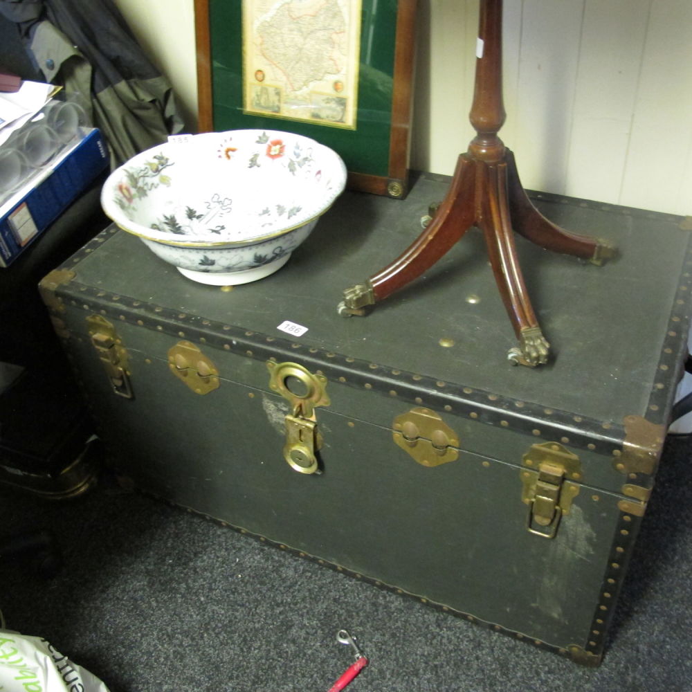 Lot 186: Metal clasp large shipping trunk