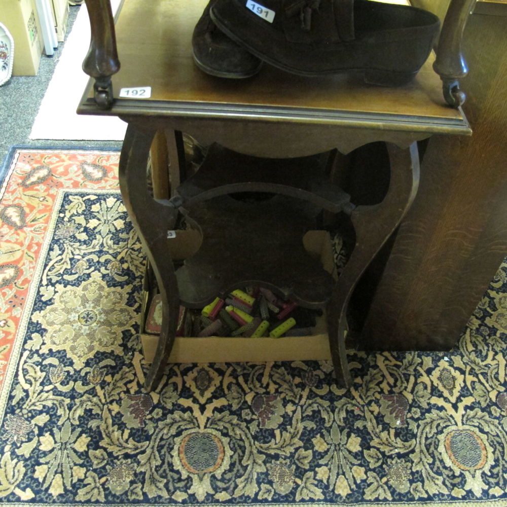 Lot 192: Wooden bow leg side table with twin pelmet...