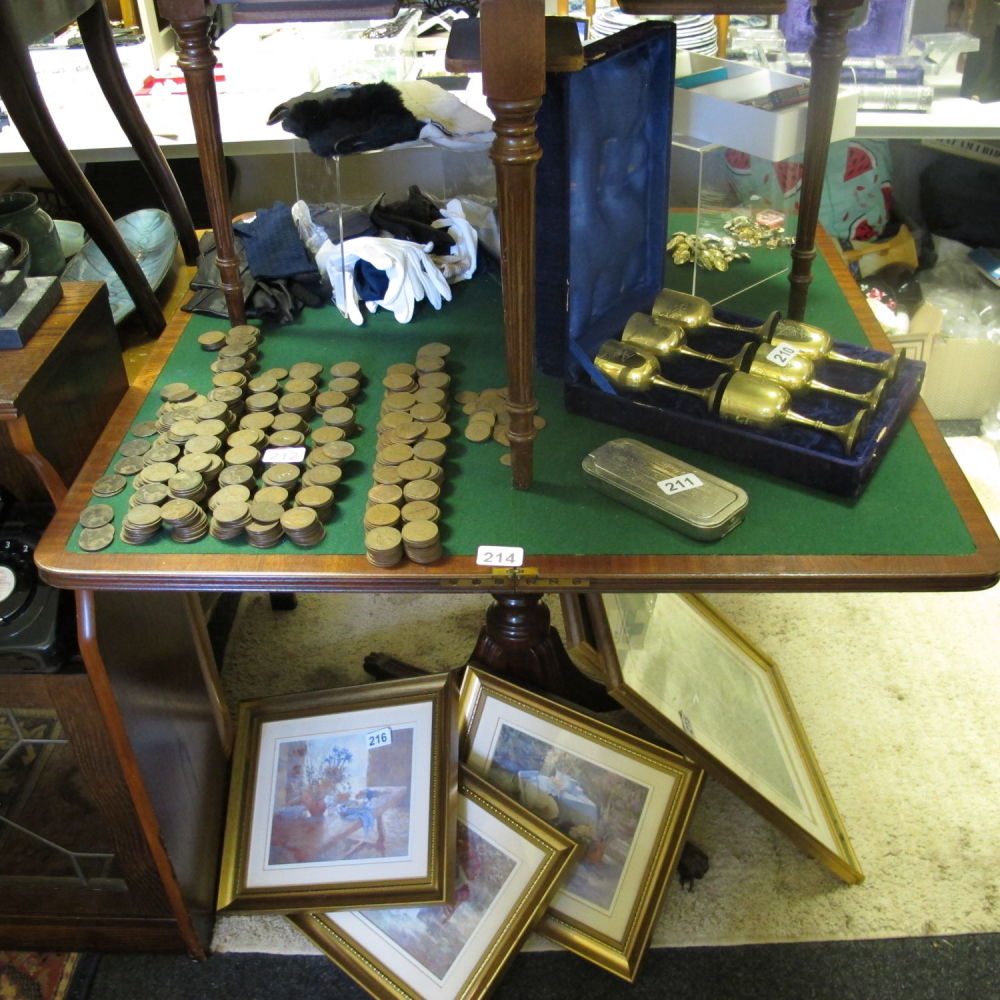Lot 214: Beautiful Antique mahogany folding games table with Tiger...