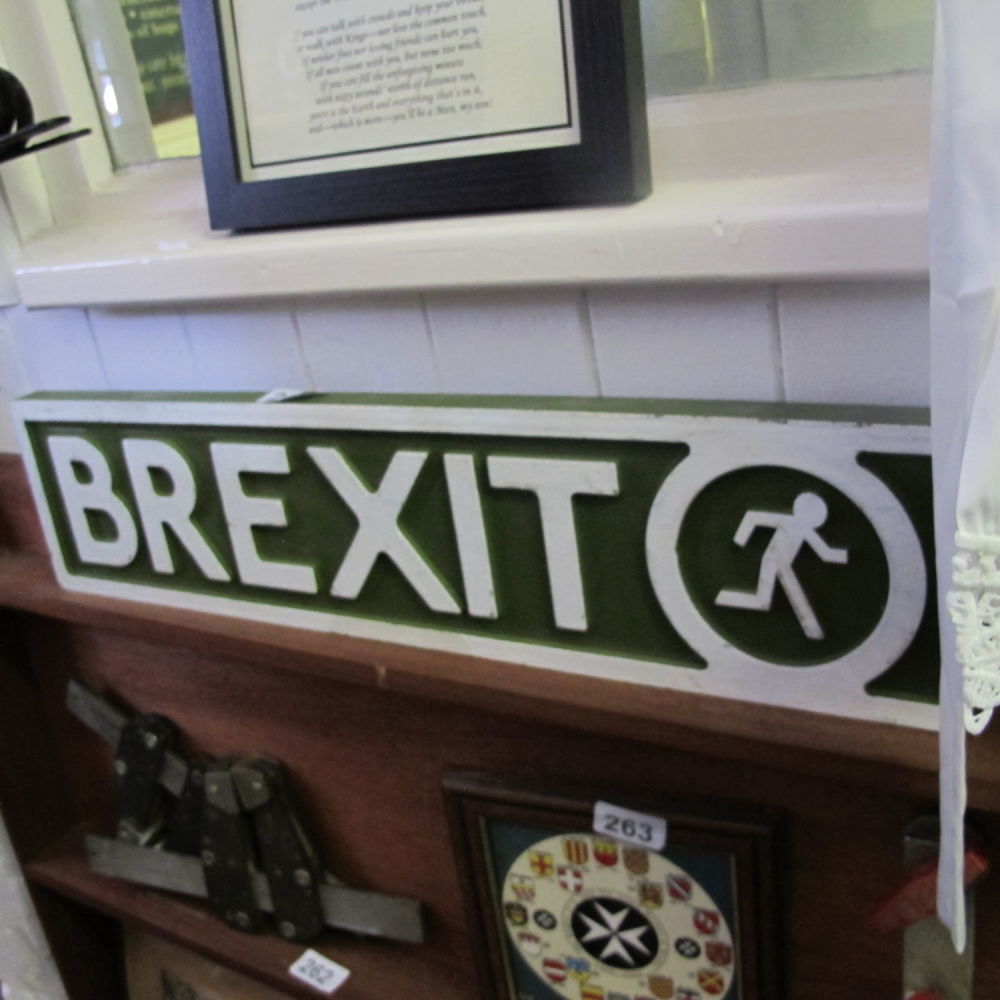 Lot 260: A humorous wooden Brexit wall plaque