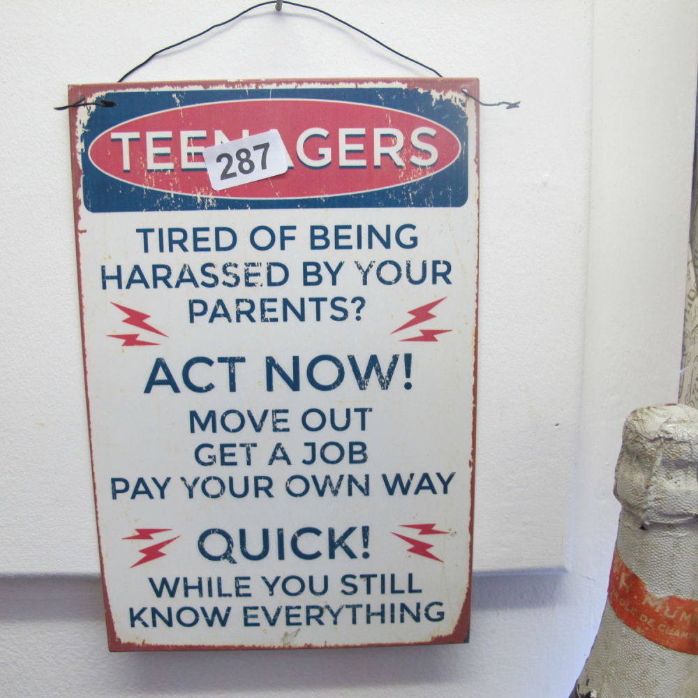 Lot 287: A humorous metal hanging wall plaque depicting the...