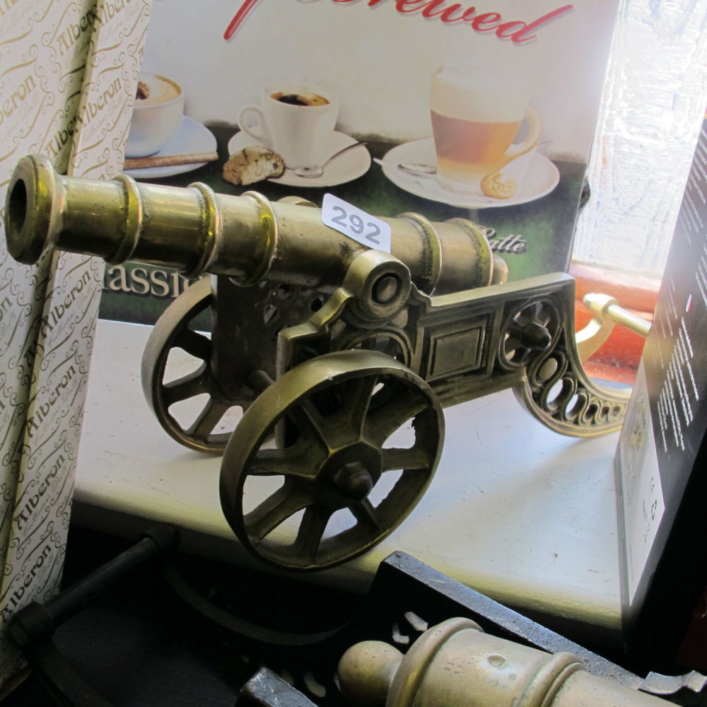 Lot 292: A heavy brass ornamental canon