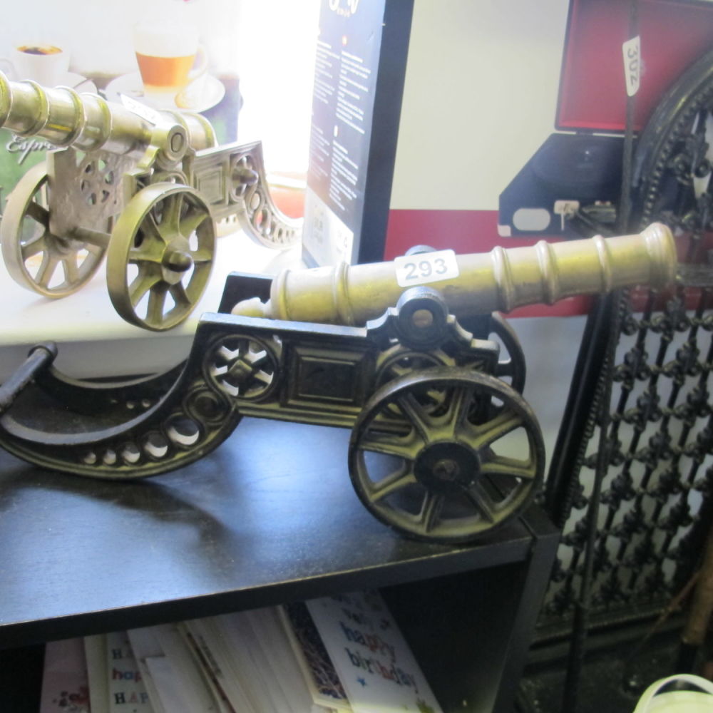 Lot 293: A heavy brass ornamental canon