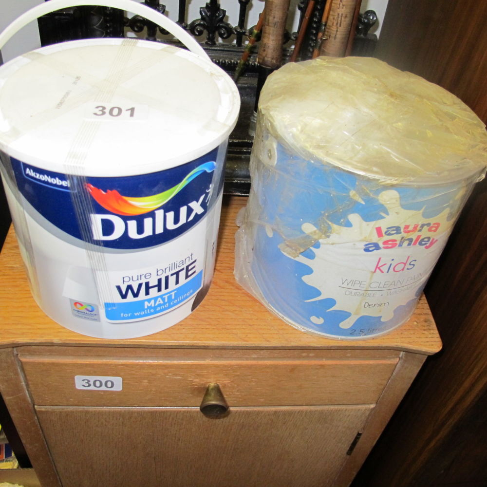 Lot 301: Two tins of paint, dulux white and laura...