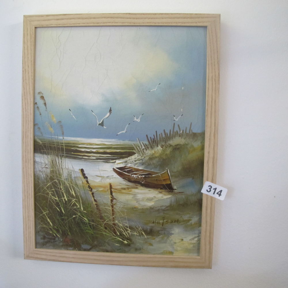 Lot 314: oil on canvas seaside picture